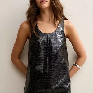 Switch Crocodile Effect Faux Leather Black Sleeveless Tank Top S